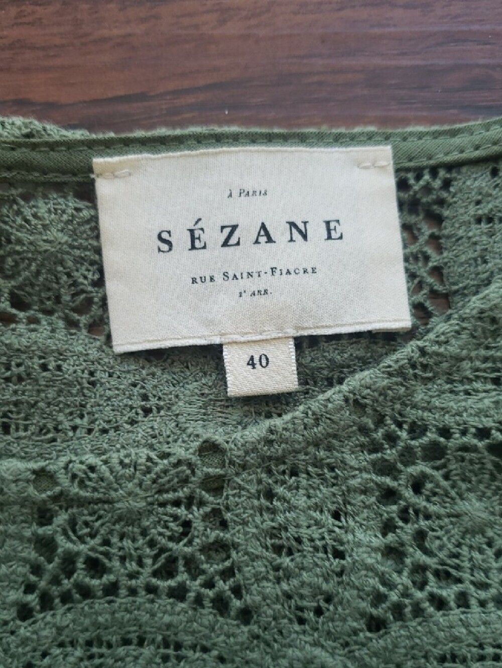 Sezane Salina Crochet Ruffle Long Sleeve Blouse Size 40 Preppy Luxury Boho Olive - Picture 3 of 8